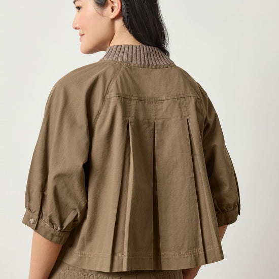 Knit Collar Twill Top in color Parsley Image A2