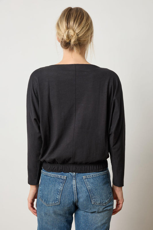 Elastic Hem Dolman Boatneck in color Black Image A2