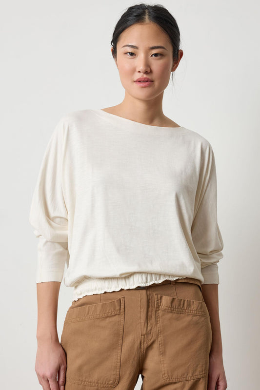 Elastic Hem Dolman Boatneck in color Talc Image A1