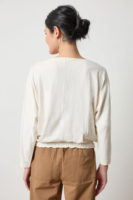 Elastic Hem Dolman Boatneck in color Talc Image A2