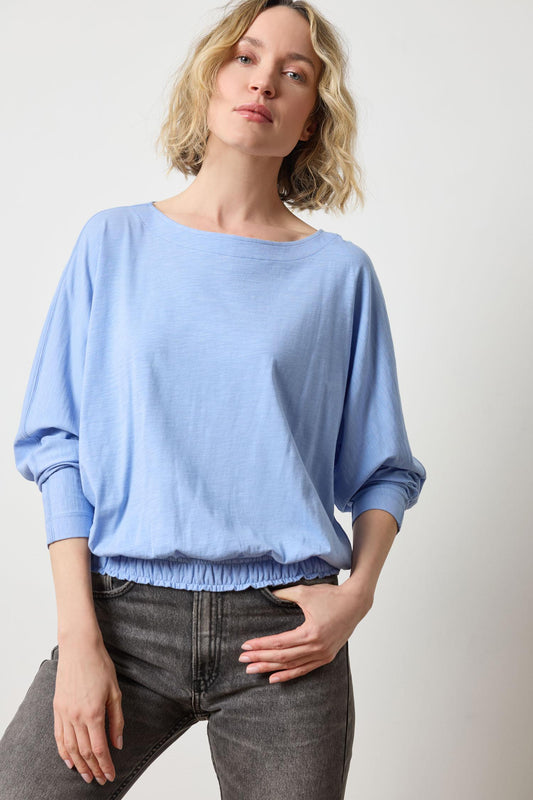 Elastic Hem Dolman Boatneck in color Wedgewood Image A1