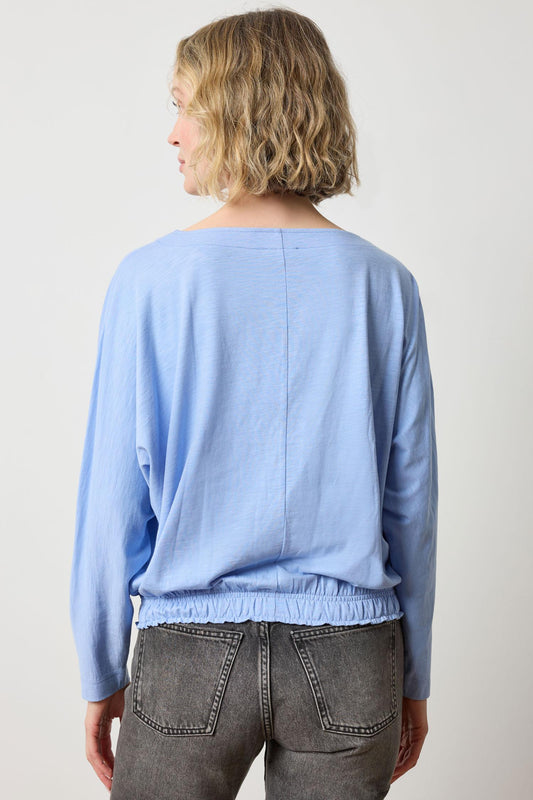 Elastic Hem Dolman Boatneck in color Wedgewood Image A2