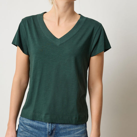 Relaxed Short Sleeve V-Neck Tee Womens Top Spruce A1