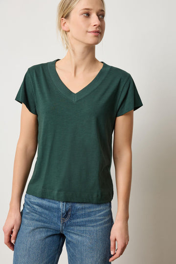 Relaxed Short Sleeve V-Neck Tee Womens Top Spruce A1
