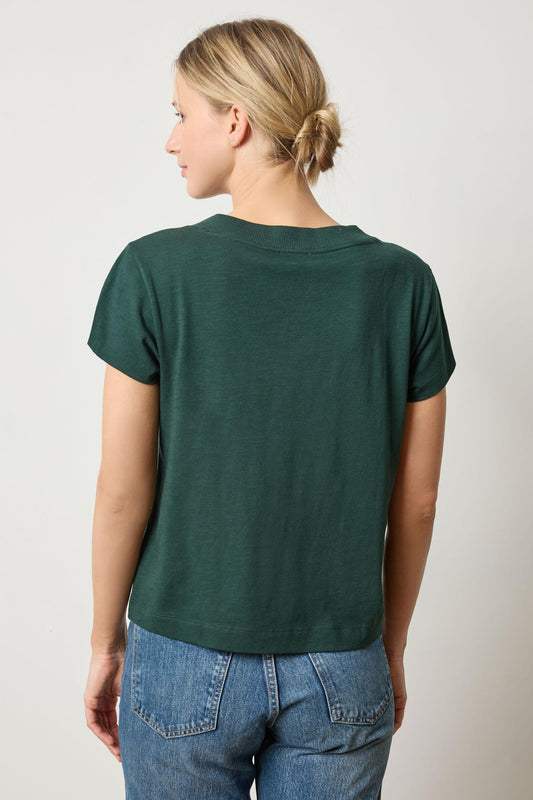 Relaxed Short Sleeve V-Neck Tee Womens Top Spruce A2