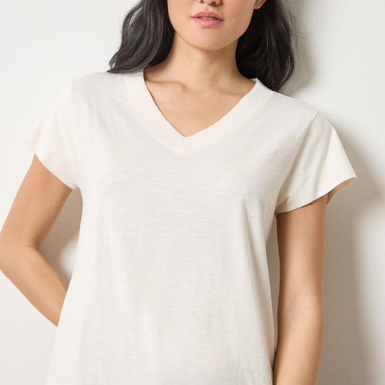 Relaxed Short Sleeve V-Neck Tee Womens Top Talc A1