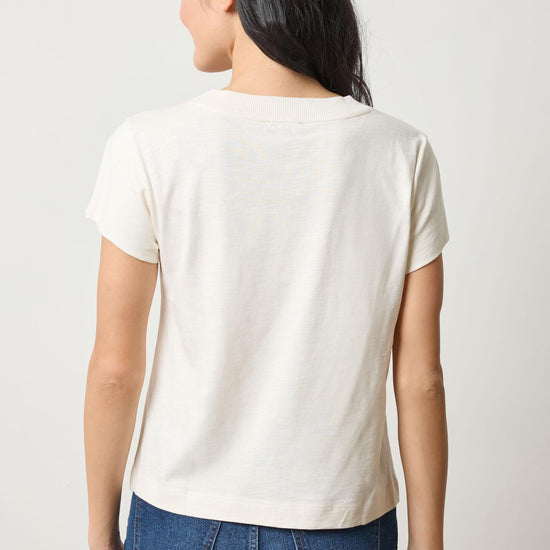 Relaxed Short Sleeve V-Neck Tee Womens Top Talc A2