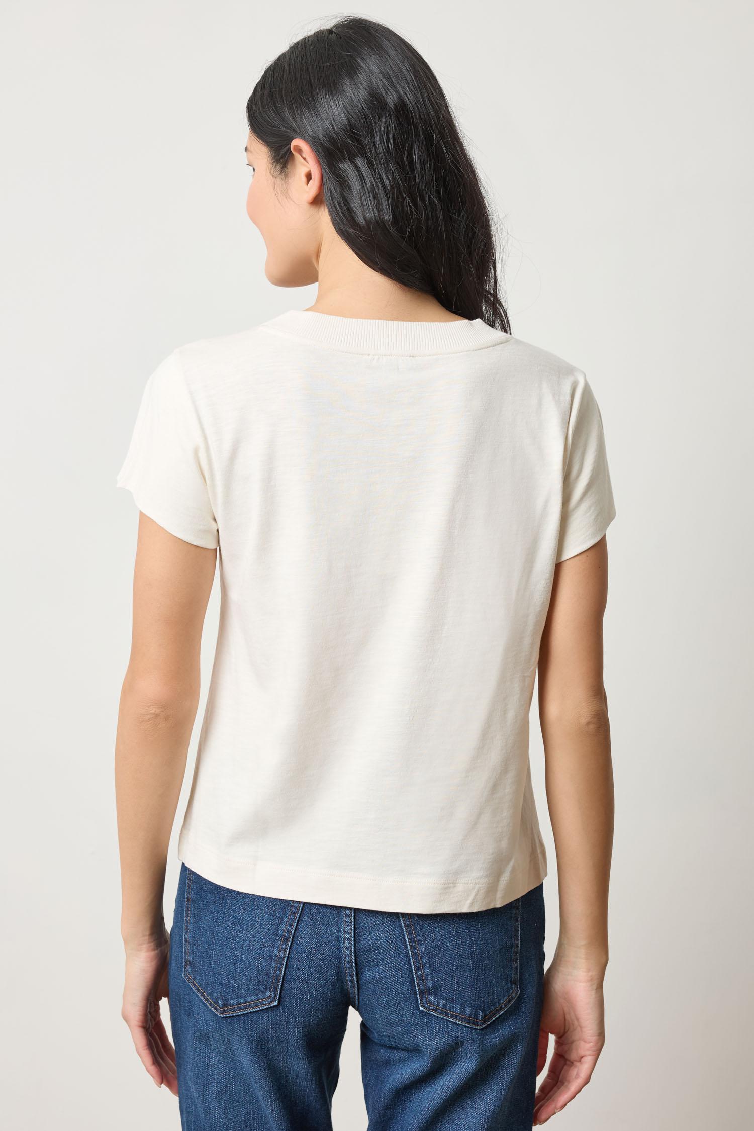 Relaxed Short Sleeve V-Neck Tee Womens Top Talc A2