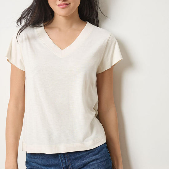 Relaxed Short Sleeve V-Neck Tee Womens Top Talc A3