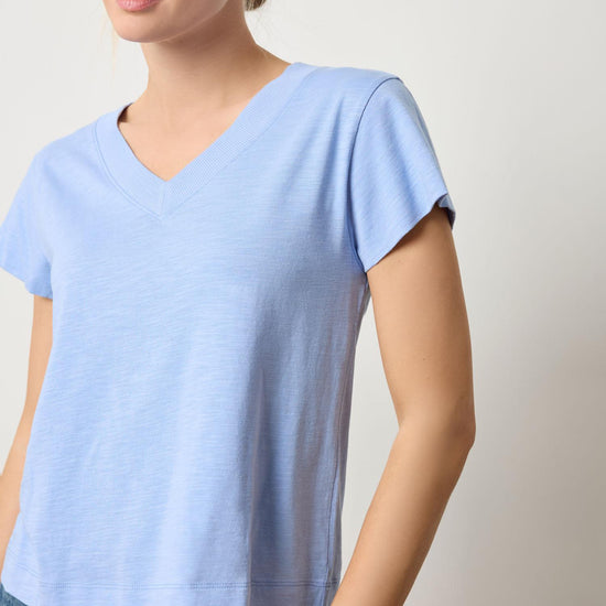 Relaxed Short Sleeve V-Neck Tee Womens Top Wedgewood A1