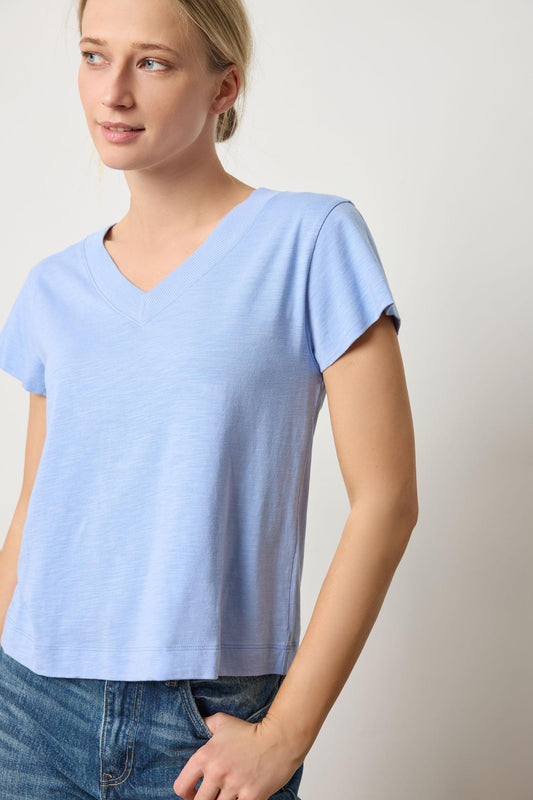 Relaxed Short Sleeve V-Neck Tee Womens Top Wedgewood A1