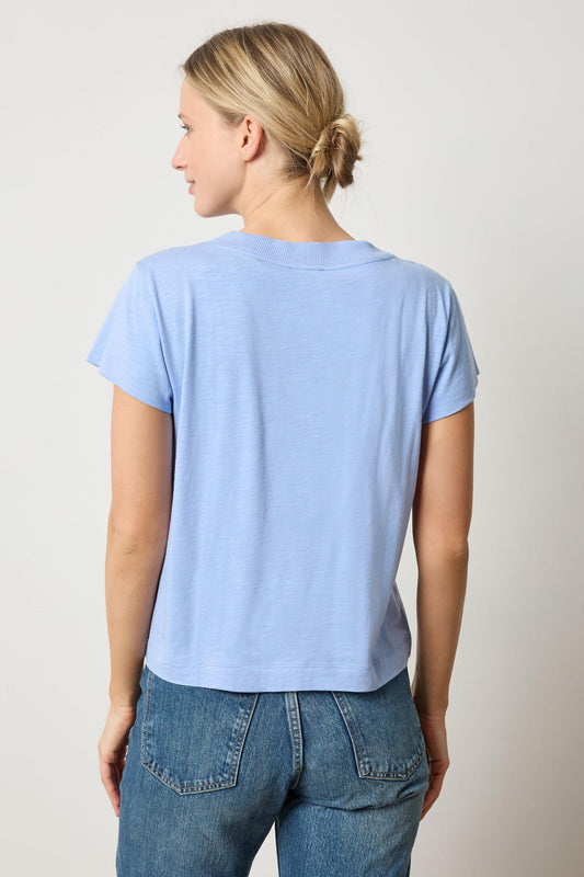 Relaxed Short Sleeve V-Neck Tee Womens Top Wedgewood A2