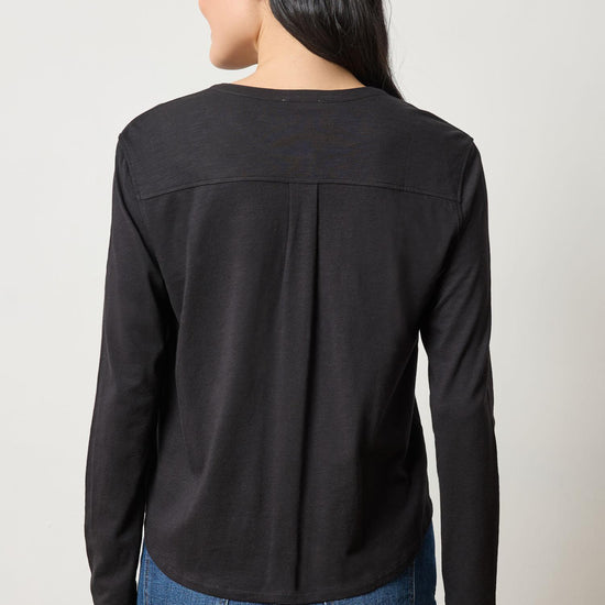 Mandarin Collar Button Down in color Black Image A2