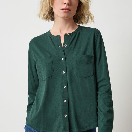 Mandarin Collar Button Down in color Spruce Image A1