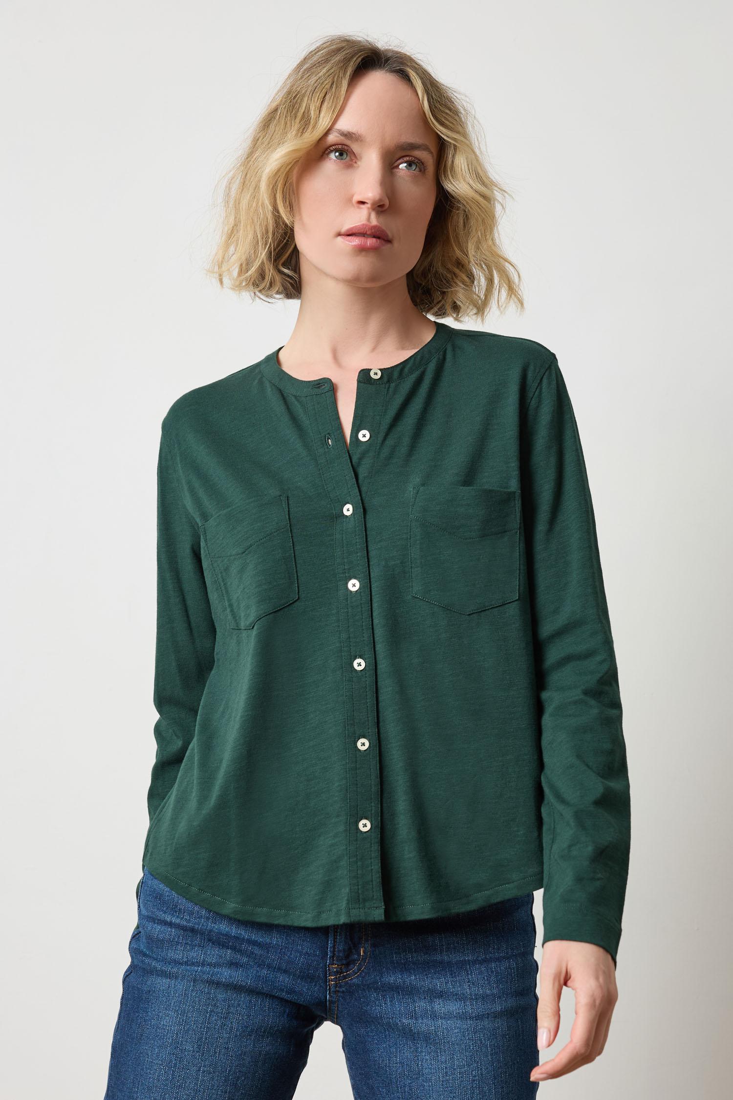 Mandarin Collar Button Down in color Spruce Image A1