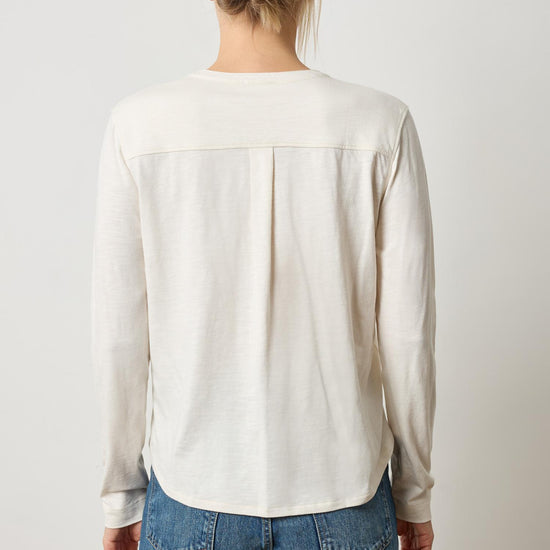 Mandarin Collar Button Down in color Talc Image A2