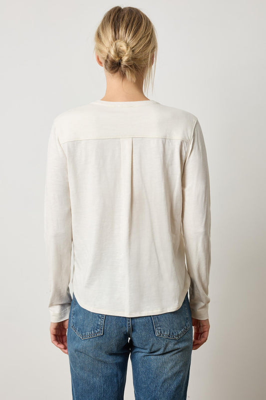 Mandarin Collar Button Down in color Talc Image A2