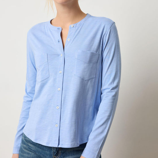 Mandarin Collar Button Down in color Wedgewood Image A1