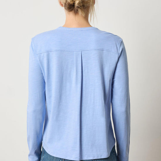 Mandarin Collar Button Down in color Wedgewood Image A2
