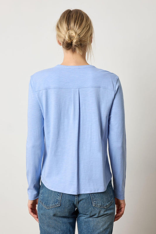 Mandarin Collar Button Down in color Wedgewood Image A2