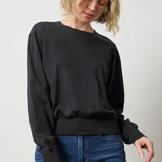 Ribbed Trim Easy Crew Womens Top Black A1