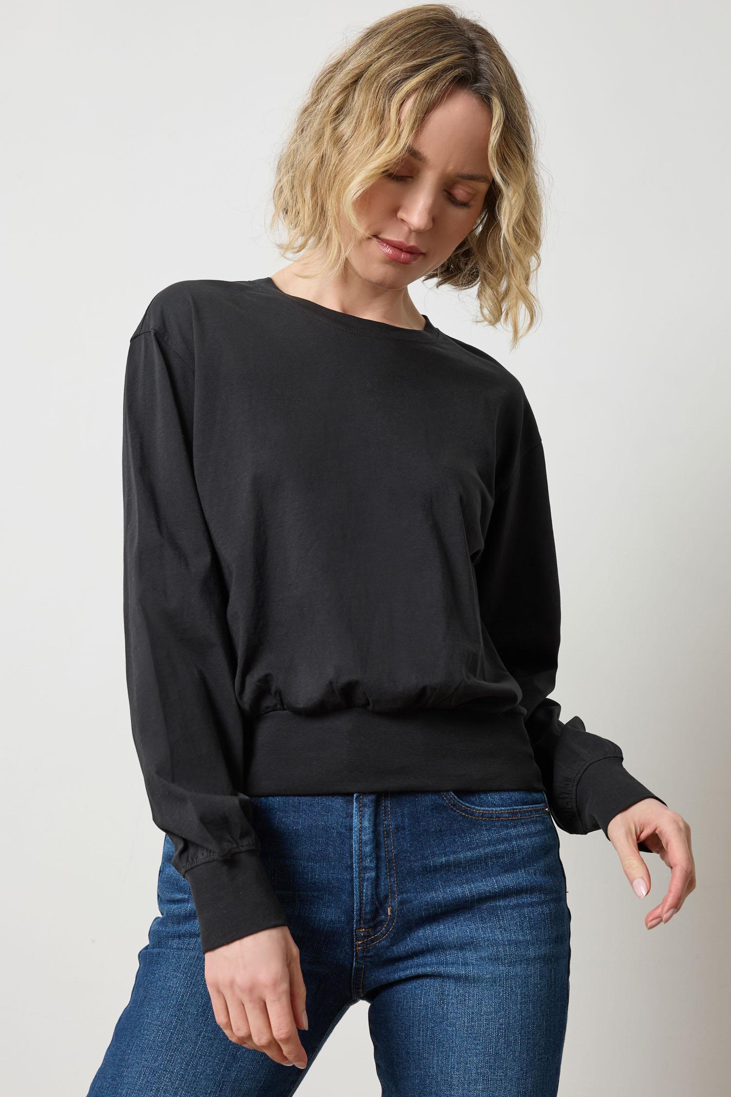 Ribbed Trim Easy Crew Womens Top Black A1