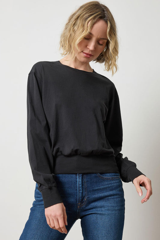 Ribbed Trim Easy Crew Womens Top Black A1