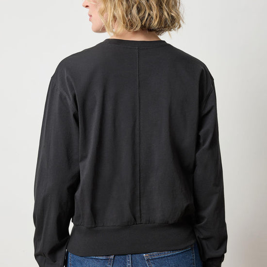 Ribbed Trim Easy Crew Womens Top Black A2