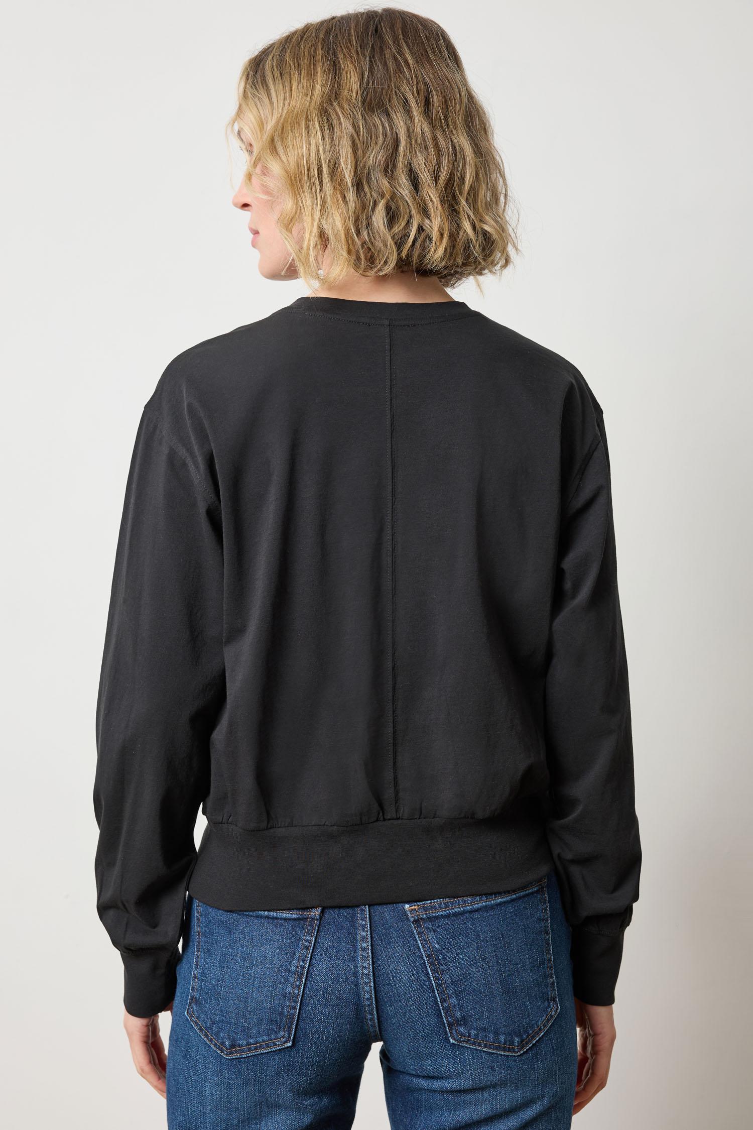 Ribbed Trim Easy Crew Womens Top Black A2