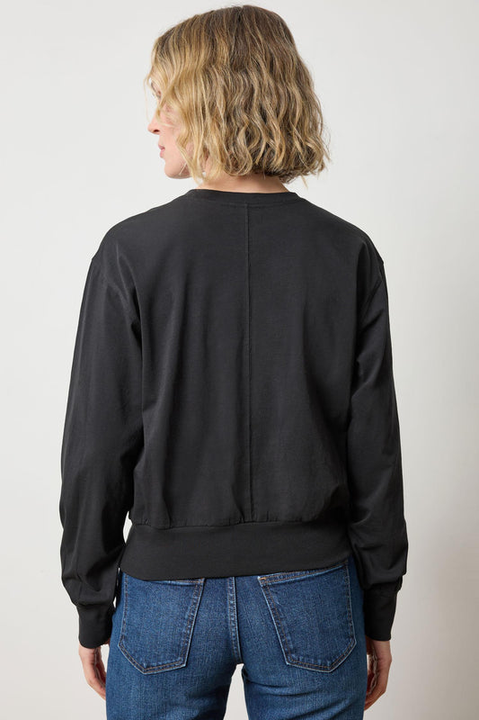 Ribbed Trim Easy Crew Womens Top Black A2