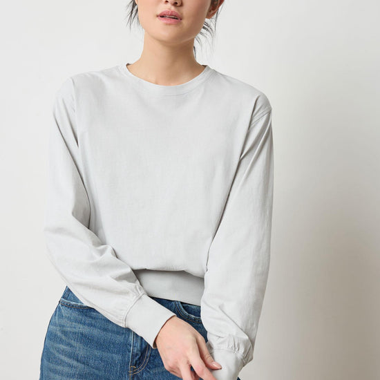 Ribbed Trim Easy Crew Womens Top Grey Mist A1