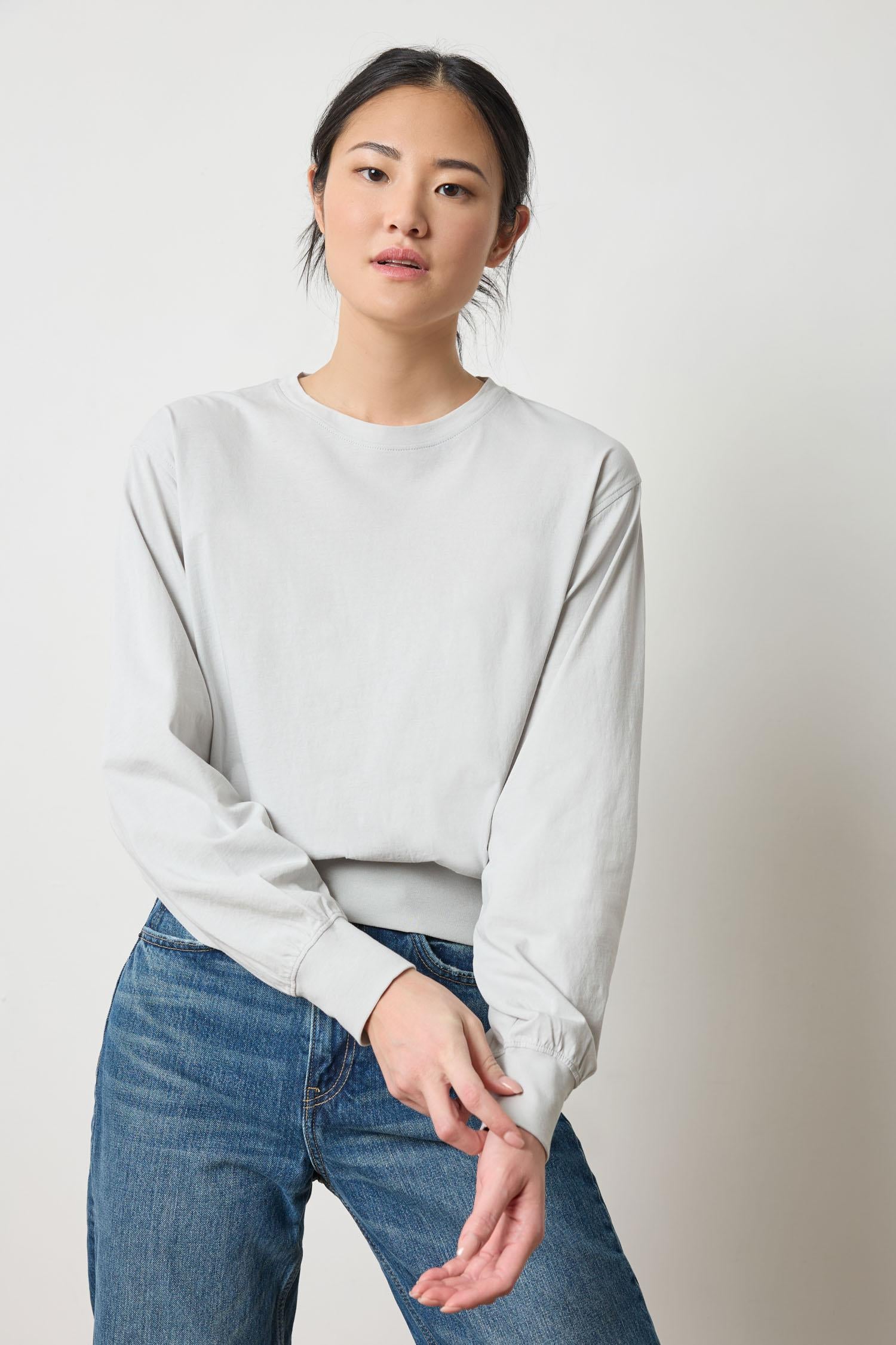 Ribbed Trim Easy Crew Womens Top Grey Mist A1
