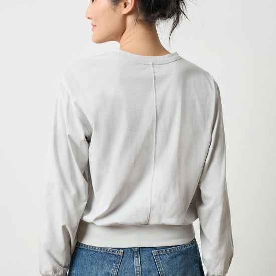 Ribbed Trim Easy Crew Womens Top Grey Mist A2