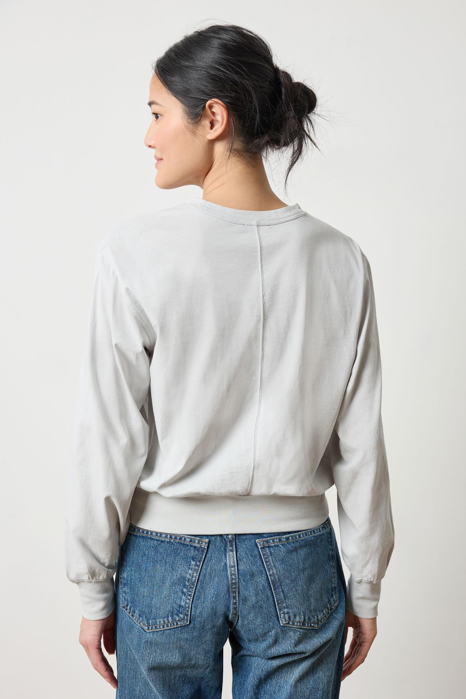 Ribbed Trim Easy Crew Womens Top Grey Mist A2