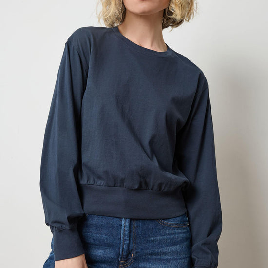 Ribbed Trim Easy Crew Womens Top Navy A1