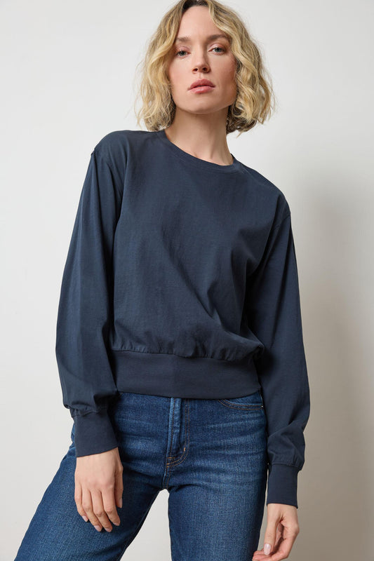 Ribbed Trim Easy Crew Womens Top Navy A1