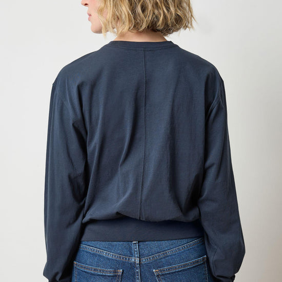 Ribbed Trim Easy Crew Womens Top Navy A2