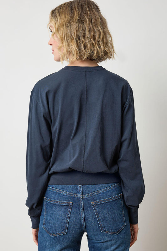 Ribbed Trim Easy Crew Womens Top Navy A2