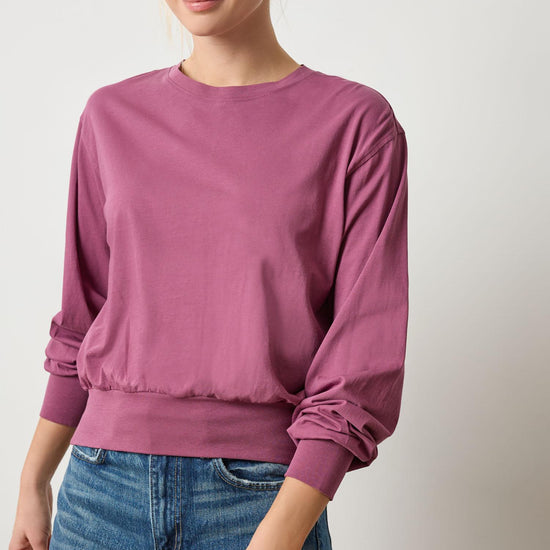 Ribbed Trim Easy Crew Womens Top Vintage Plum A1