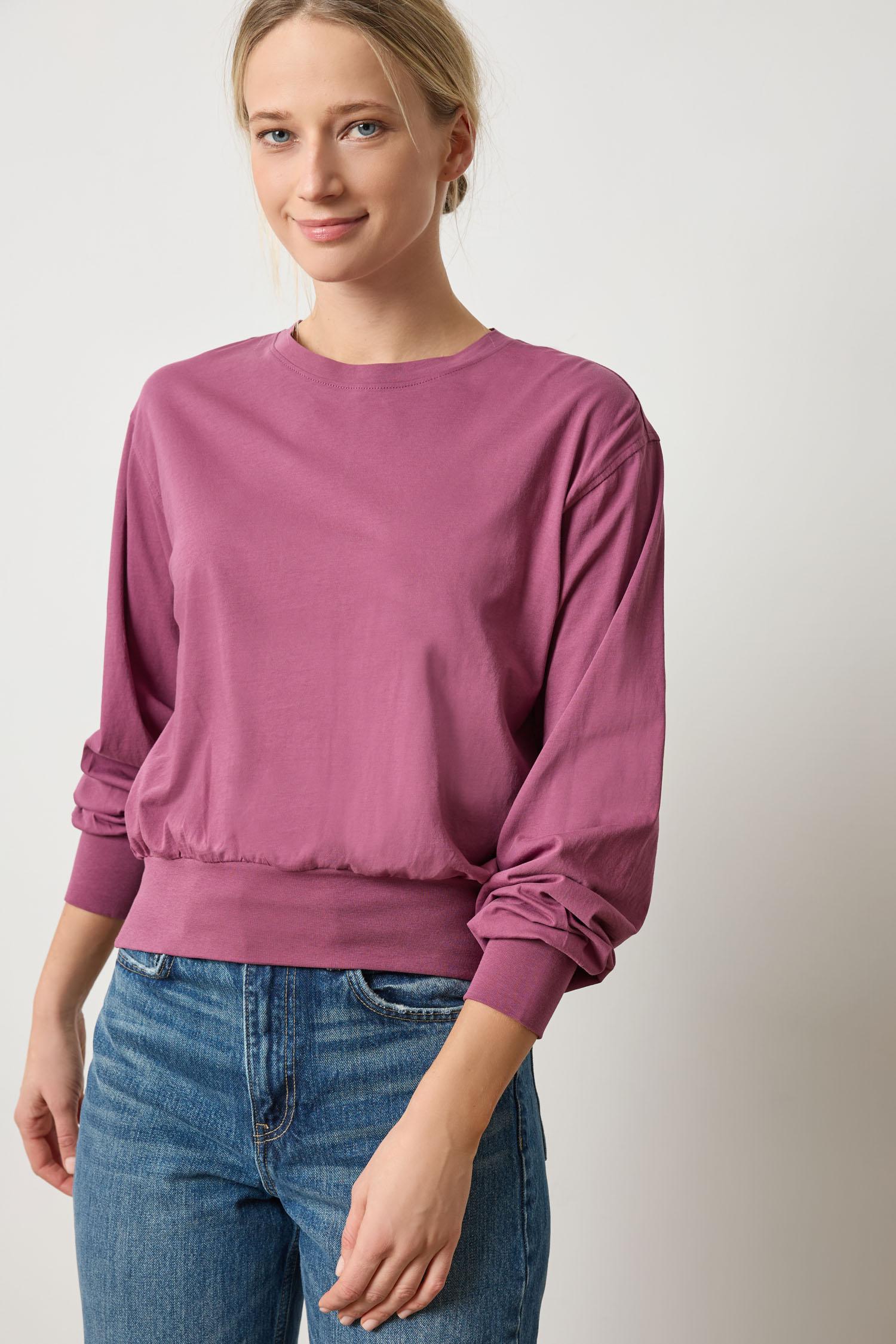 Ribbed Trim Easy Crew Womens Top Vintage Plum A1