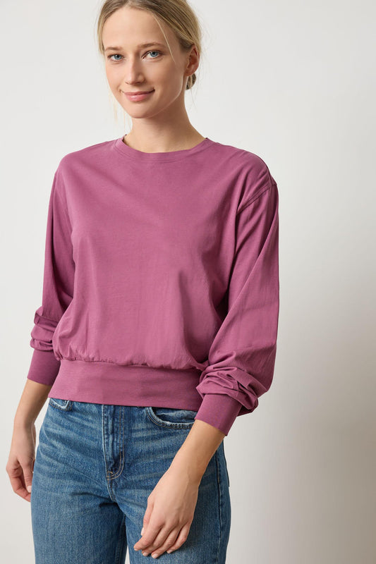 Ribbed Trim Easy Crew Womens Top Vintage Plum A1
