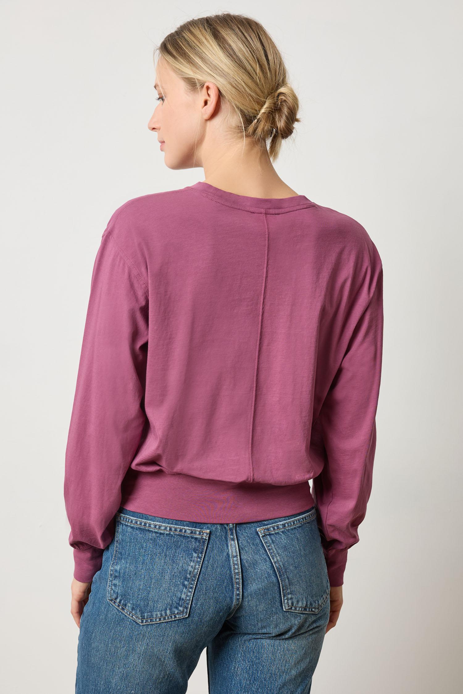 Ribbed Trim Easy Crew Womens Top Vintage Plum A2