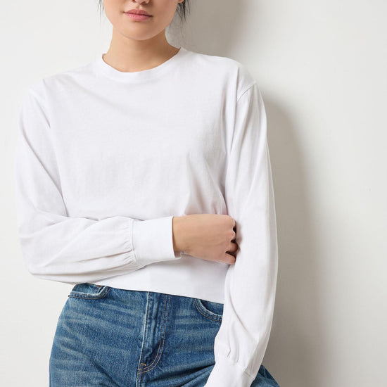 Ribbed Trim Easy Crew Womens Top White A1