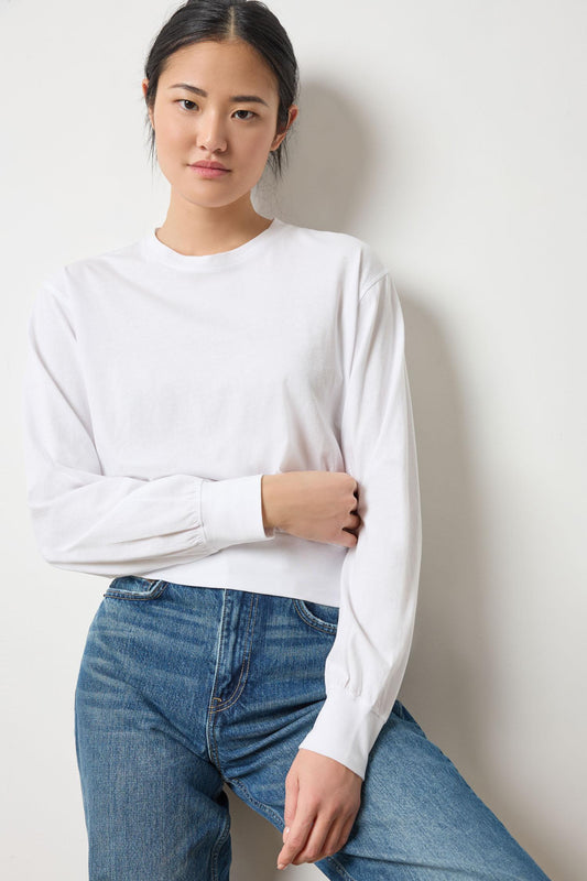 Ribbed Trim Easy Crew Womens Top White A1