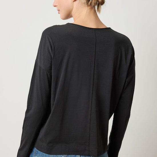 Long Sleeve Cut Edge V-Neck Womens Top Black A2