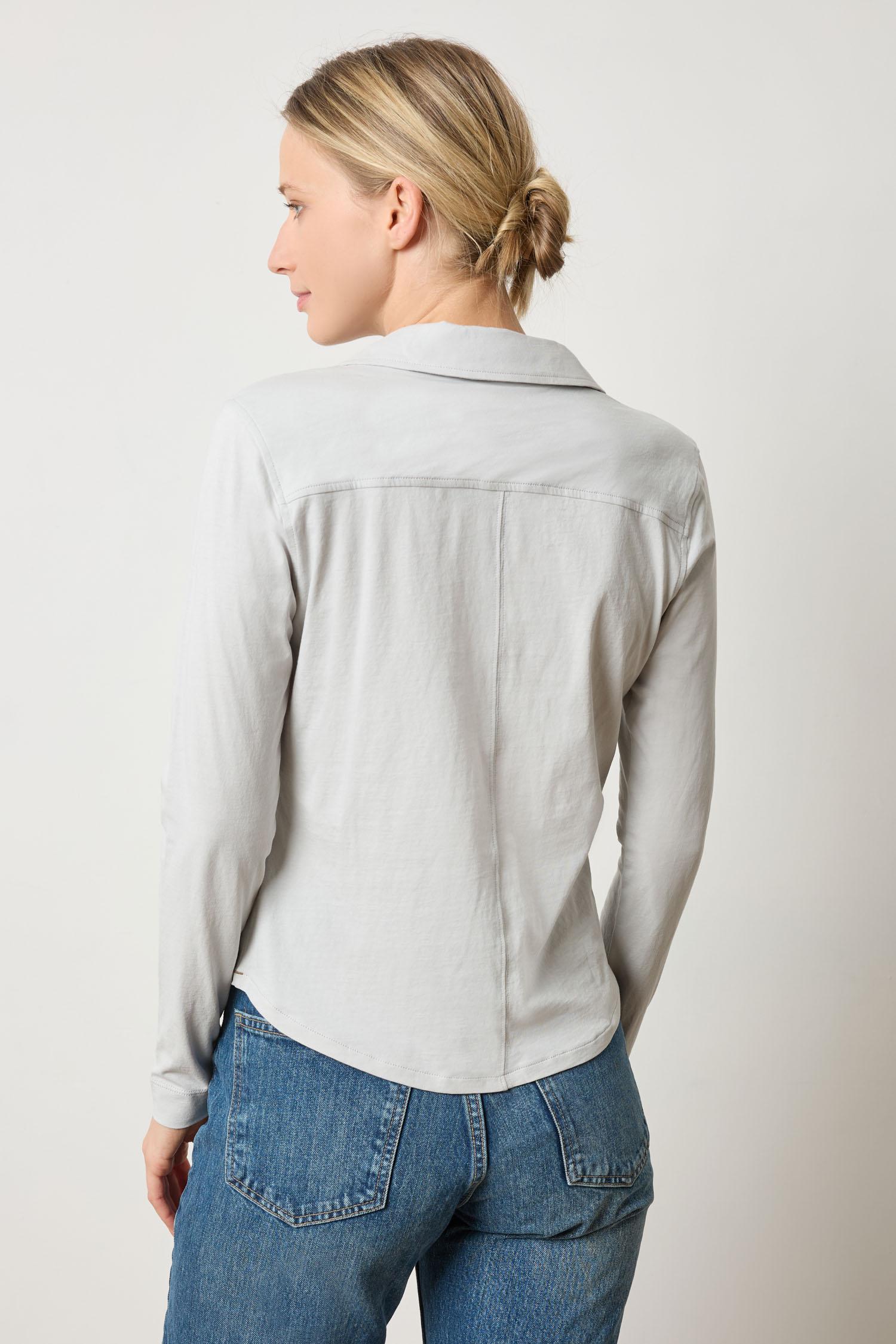 Split Collar Button Down Womens Top Grey Mist A2