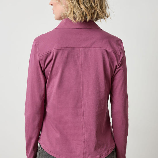 Split Collar Button Down Womens Top Vintage Plum A2
