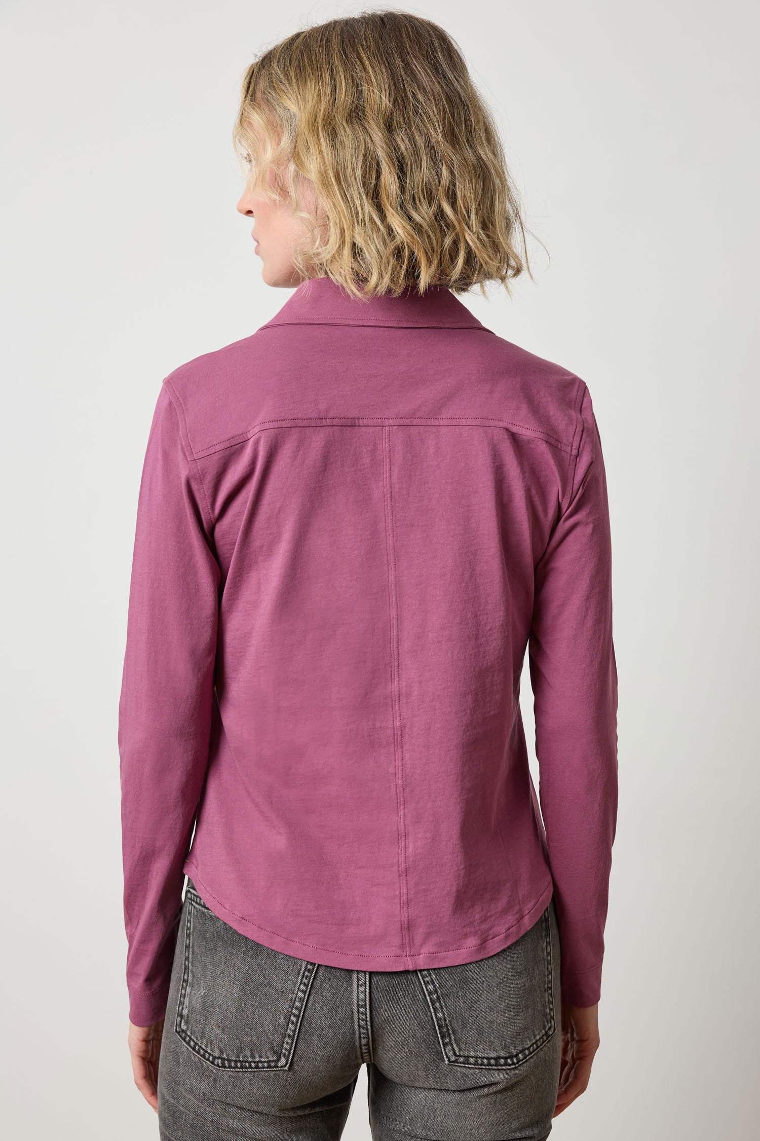 Split Collar Button Down Womens Top Vintage Plum A2