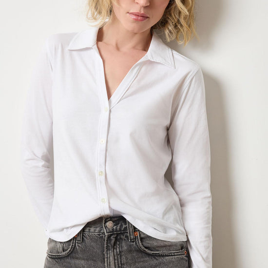 Split Collar Button Down Womens Top White A1