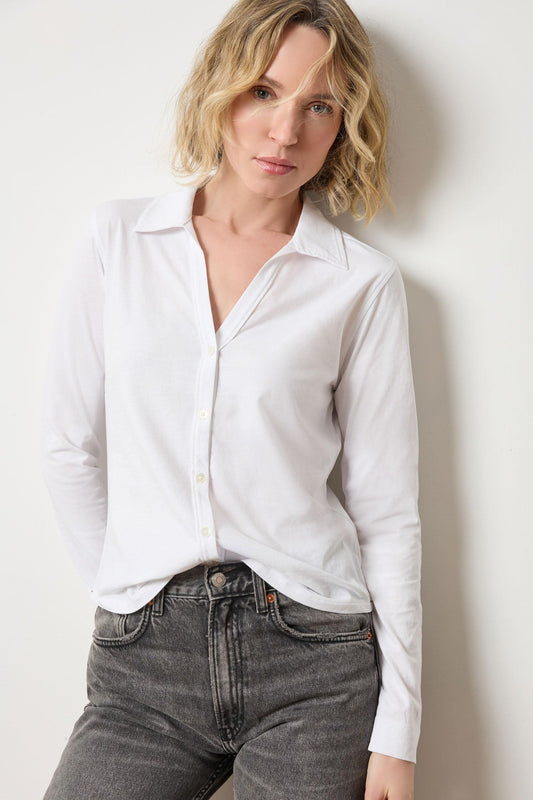 Split Collar Button Down Womens Top White A1